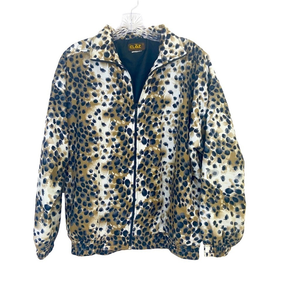Vintage Cheetah Print Zip Up Bomber Jacket Windbreaker Lined Pockets M/L Silky